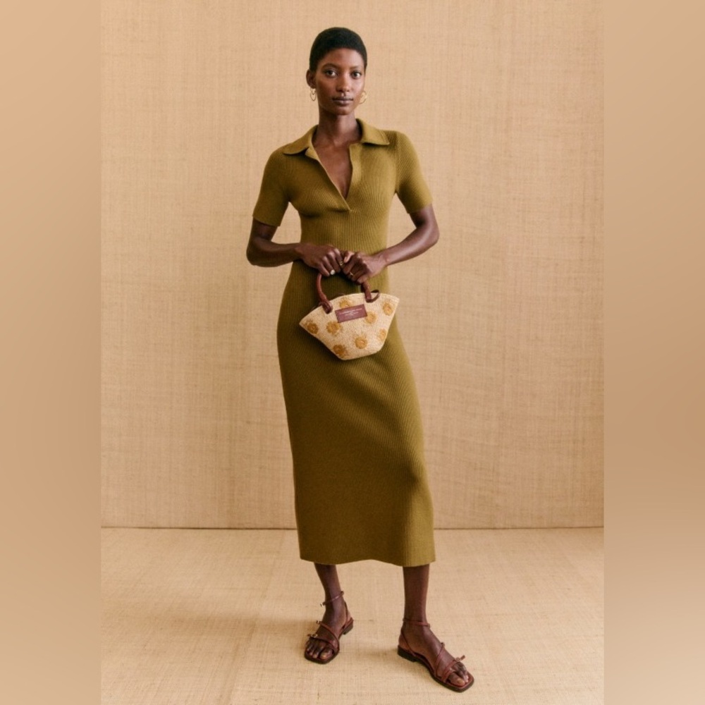 Sezane Numa Dress Olive Green - Size S